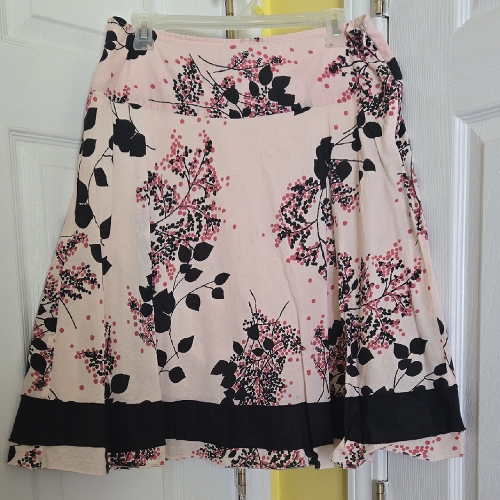 Apostrophe Pink Floral Skirt with Black Hem